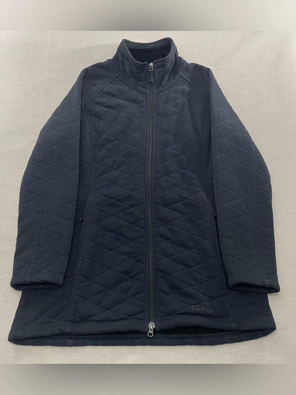 LL Bean Jacket Black Faux Fur-Lined Parka Full Zip Quilted Womens Medium 293729